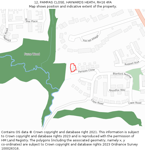 12, PAMPAS CLOSE, HAYWARDS HEATH, RH16 4FA: Location map and indicative extent of plot