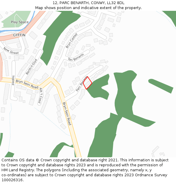 12, PARC BENARTH, CONWY, LL32 8DL: Location map and indicative extent of plot