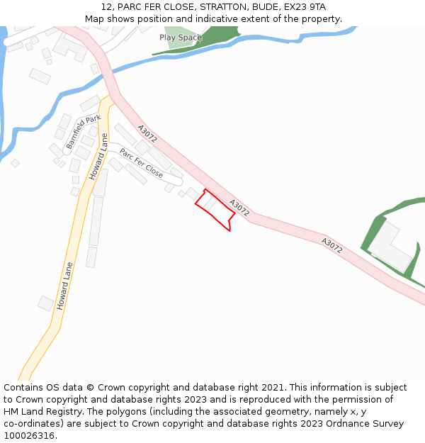 12, PARC FER CLOSE, STRATTON, BUDE, EX23 9TA: Location map and indicative extent of plot