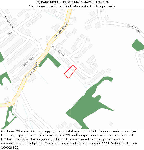 12, PARC MOEL LUS, PENMAENMAWR, LL34 6DN: Location map and indicative extent of plot