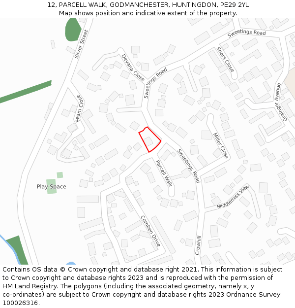 12, PARCELL WALK, GODMANCHESTER, HUNTINGDON, PE29 2YL: Location map and indicative extent of plot