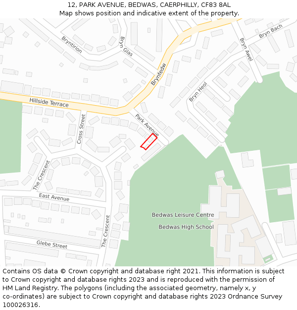 12, PARK AVENUE, BEDWAS, CAERPHILLY, CF83 8AL: Location map and indicative extent of plot