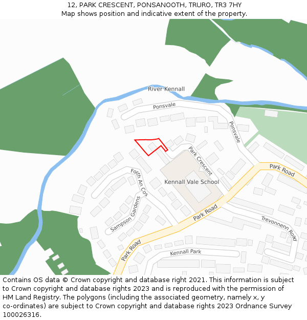 12, PARK CRESCENT, PONSANOOTH, TRURO, TR3 7HY: Location map and indicative extent of plot