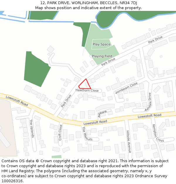 12, PARK DRIVE, WORLINGHAM, BECCLES, NR34 7DJ: Location map and indicative extent of plot