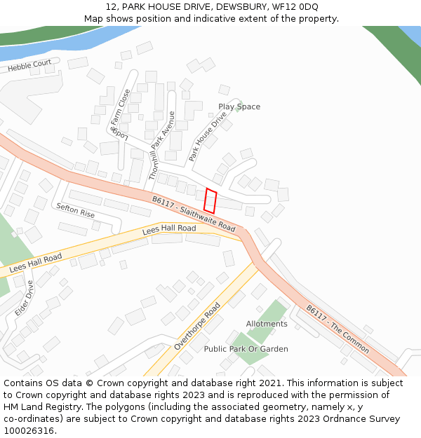12, PARK HOUSE DRIVE, DEWSBURY, WF12 0DQ: Location map and indicative extent of plot