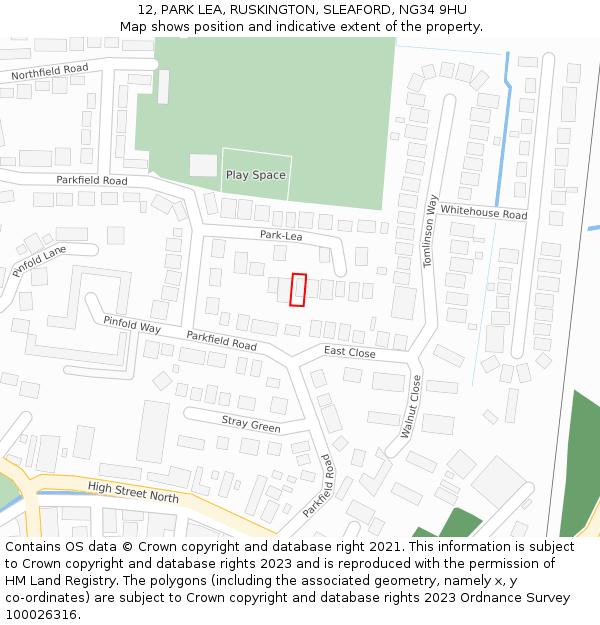 12, PARK LEA, RUSKINGTON, SLEAFORD, NG34 9HU: Location map and indicative extent of plot