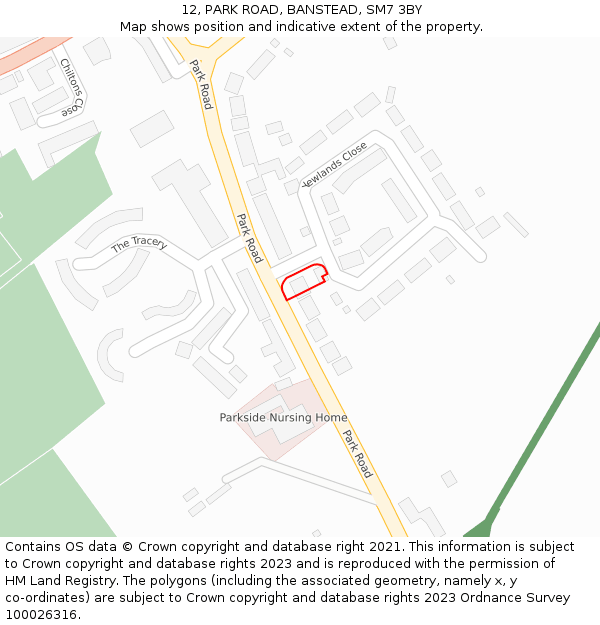 12, PARK ROAD, BANSTEAD, SM7 3BY: Location map and indicative extent of plot