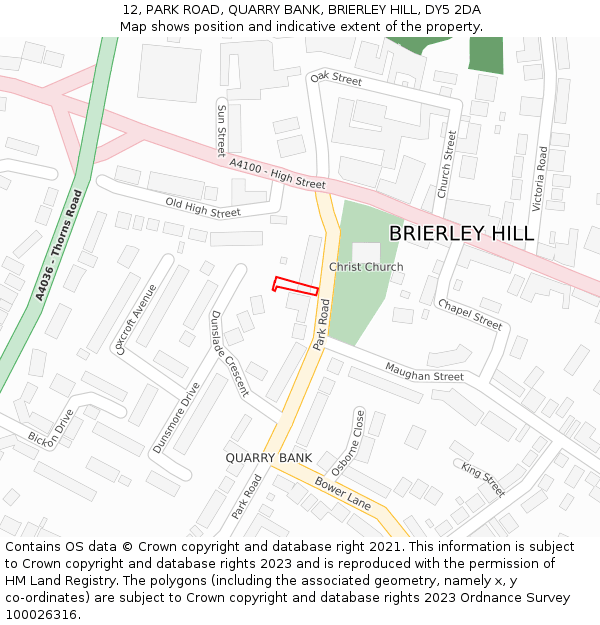 12, PARK ROAD, QUARRY BANK, BRIERLEY HILL, DY5 2DA: Location map and indicative extent of plot