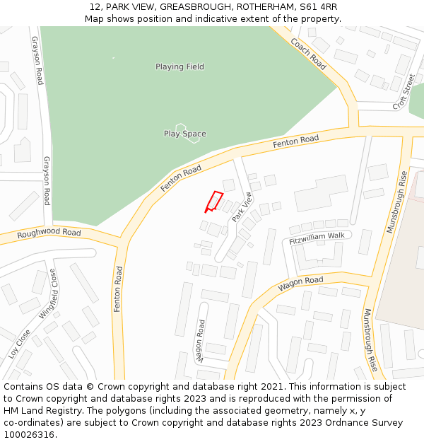 12, PARK VIEW, GREASBROUGH, ROTHERHAM, S61 4RR: Location map and indicative extent of plot