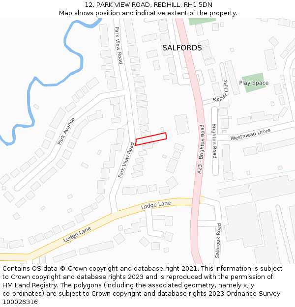 12, PARK VIEW ROAD, REDHILL, RH1 5DN: Location map and indicative extent of plot