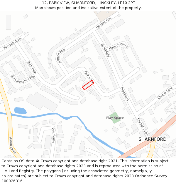 12, PARK VIEW, SHARNFORD, HINCKLEY, LE10 3PT: Location map and indicative extent of plot