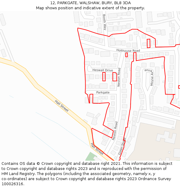 12, PARKGATE, WALSHAW, BURY, BL8 3DA: Location map and indicative extent of plot