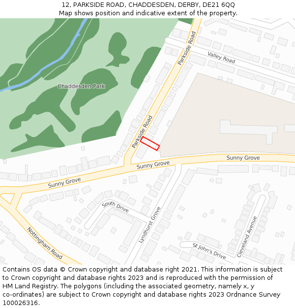 12, PARKSIDE ROAD, CHADDESDEN, DERBY, DE21 6QQ: Location map and indicative extent of plot