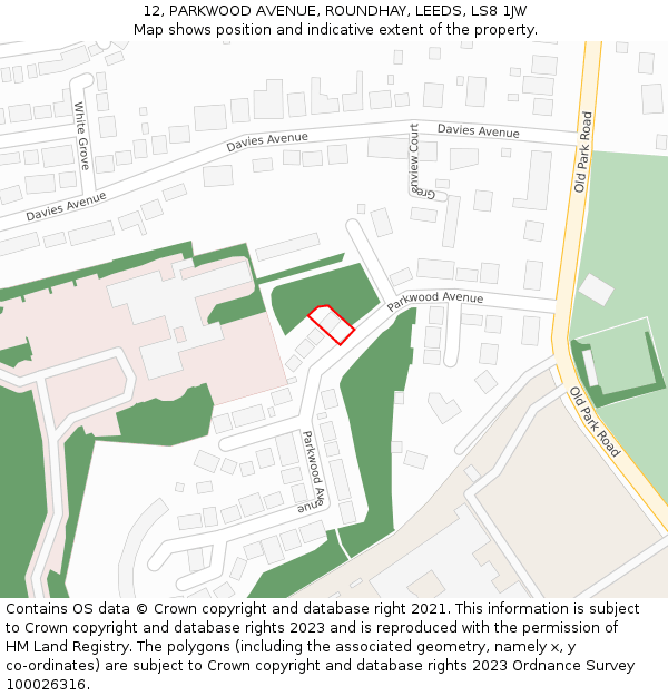 12, PARKWOOD AVENUE, ROUNDHAY, LEEDS, LS8 1JW: Location map and indicative extent of plot