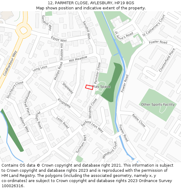 12, PARMITER CLOSE, AYLESBURY, HP19 8GS: Location map and indicative extent of plot