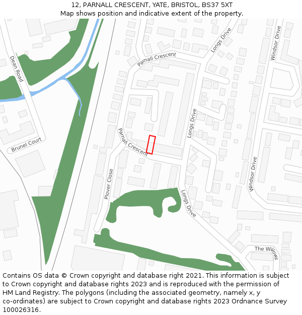 12, PARNALL CRESCENT, YATE, BRISTOL, BS37 5XT: Location map and indicative extent of plot