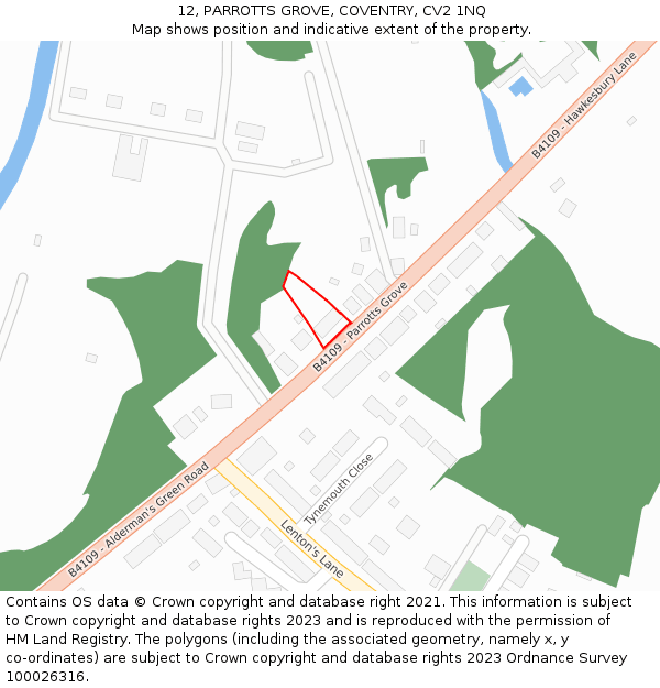 12, PARROTTS GROVE, COVENTRY, CV2 1NQ: Location map and indicative extent of plot