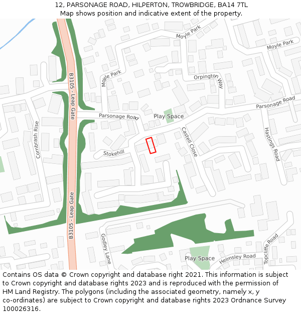 12, PARSONAGE ROAD, HILPERTON, TROWBRIDGE, BA14 7TL: Location map and indicative extent of plot