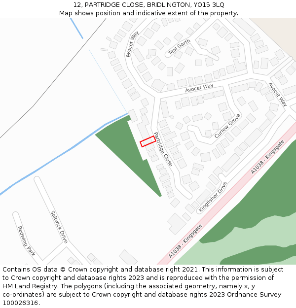 12, PARTRIDGE CLOSE, BRIDLINGTON, YO15 3LQ: Location map and indicative extent of plot