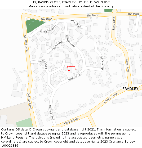 12, PASKIN CLOSE, FRADLEY, LICHFIELD, WS13 8NZ: Location map and indicative extent of plot