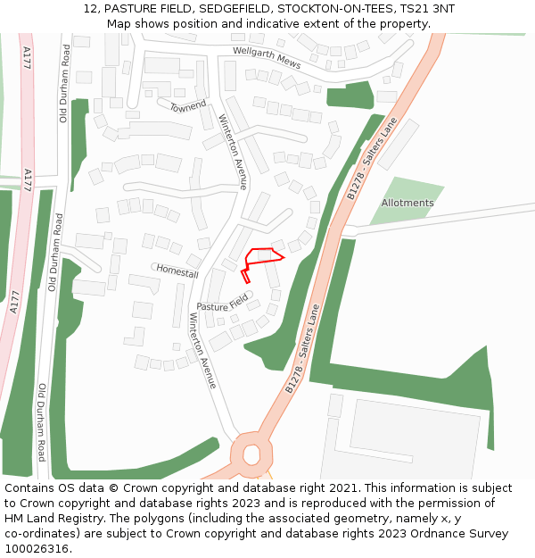 12, PASTURE FIELD, SEDGEFIELD, STOCKTON-ON-TEES, TS21 3NT: Location map and indicative extent of plot