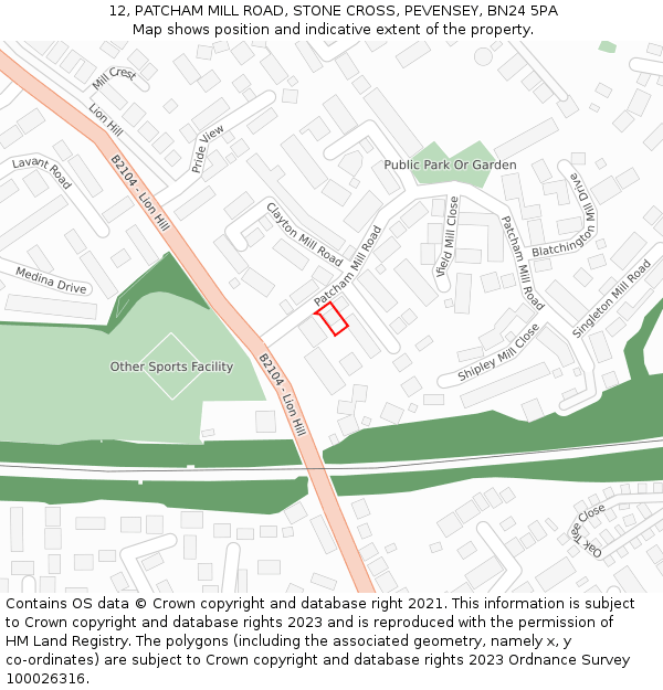 12, PATCHAM MILL ROAD, STONE CROSS, PEVENSEY, BN24 5PA: Location map and indicative extent of plot