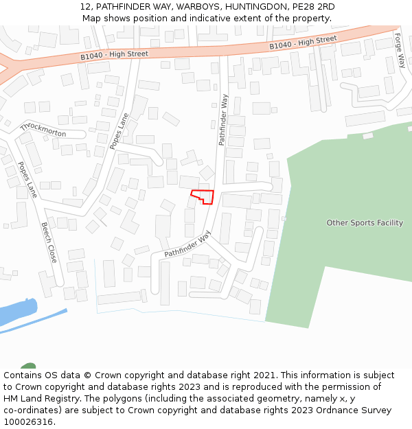 12, PATHFINDER WAY, WARBOYS, HUNTINGDON, PE28 2RD: Location map and indicative extent of plot