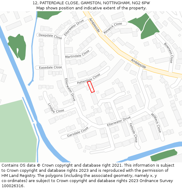 12, PATTERDALE CLOSE, GAMSTON, NOTTINGHAM, NG2 6PW: Location map and indicative extent of plot