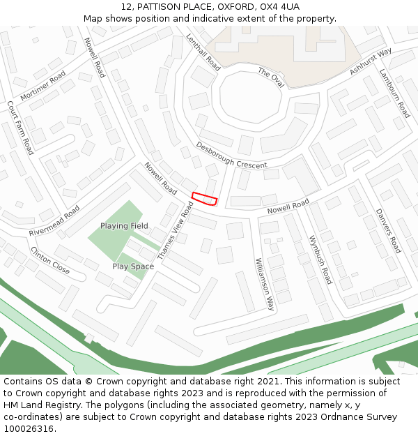 12, PATTISON PLACE, OXFORD, OX4 4UA: Location map and indicative extent of plot