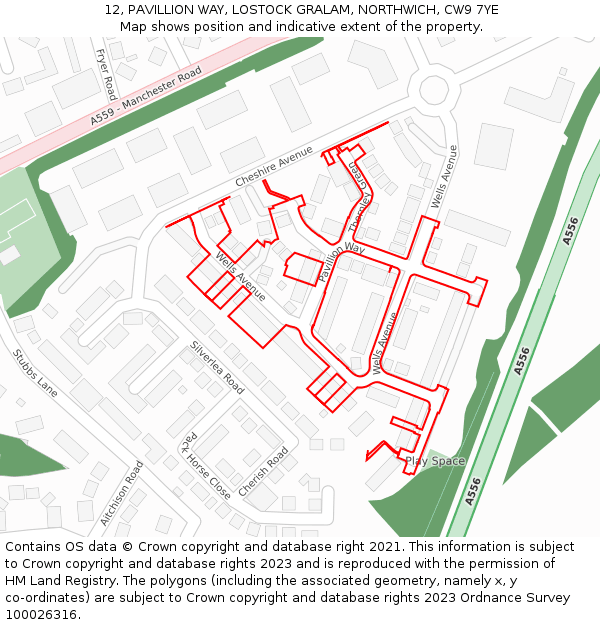 12, PAVILLION WAY, LOSTOCK GRALAM, NORTHWICH, CW9 7YE: Location map and indicative extent of plot