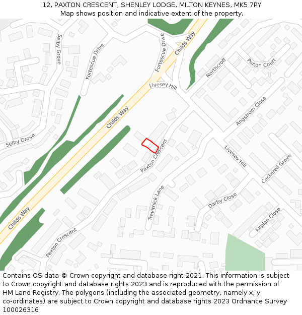 12, PAXTON CRESCENT, SHENLEY LODGE, MILTON KEYNES, MK5 7PY: Location map and indicative extent of plot