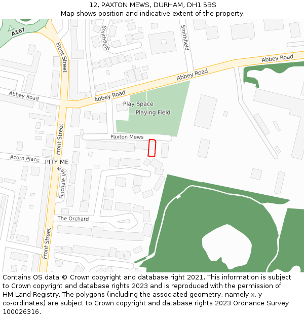 12, PAXTON MEWS, DURHAM, DH1 5BS: Location map and indicative extent of plot