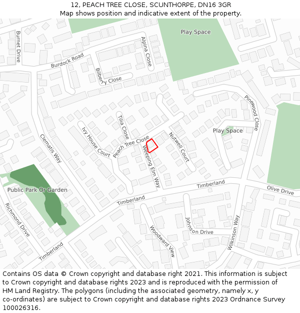 12, PEACH TREE CLOSE, SCUNTHORPE, DN16 3GR: Location map and indicative extent of plot