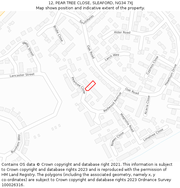 12, PEAR TREE CLOSE, SLEAFORD, NG34 7XJ: Location map and indicative extent of plot