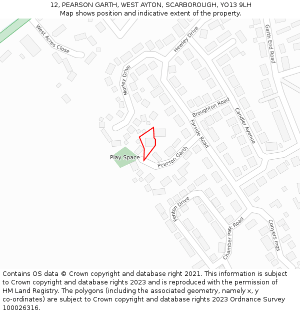 12, PEARSON GARTH, WEST AYTON, SCARBOROUGH, YO13 9LH: Location map and indicative extent of plot