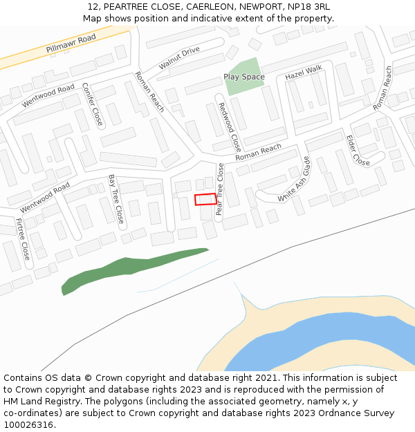 12, PEARTREE CLOSE, CAERLEON, NEWPORT, NP18 3RL: Location map and indicative extent of plot