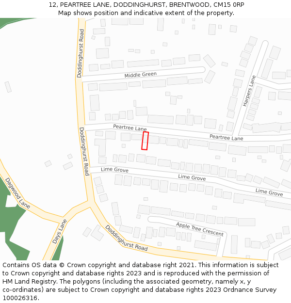 12, PEARTREE LANE, DODDINGHURST, BRENTWOOD, CM15 0RP: Location map and indicative extent of plot