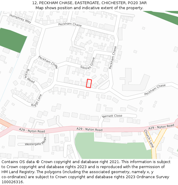 12, PECKHAM CHASE, EASTERGATE, CHICHESTER, PO20 3AR: Location map and indicative extent of plot