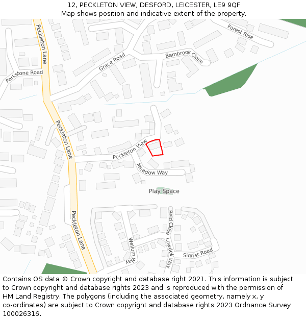 12, PECKLETON VIEW, DESFORD, LEICESTER, LE9 9QF: Location map and indicative extent of plot
