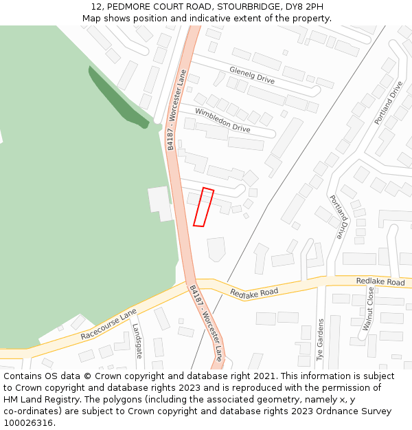 12, PEDMORE COURT ROAD, STOURBRIDGE, DY8 2PH: Location map and indicative extent of plot