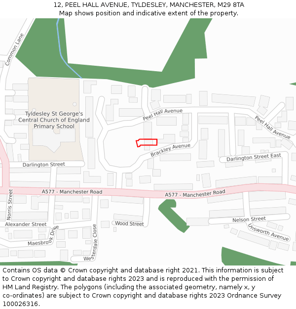 12, PEEL HALL AVENUE, TYLDESLEY, MANCHESTER, M29 8TA: Location map and indicative extent of plot