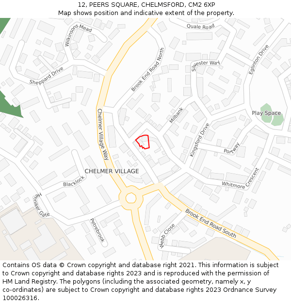 12, PEERS SQUARE, CHELMSFORD, CM2 6XP: Location map and indicative extent of plot