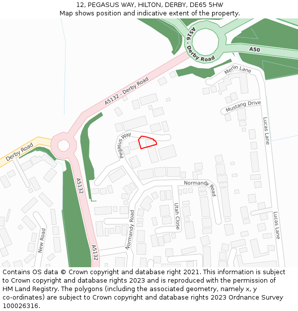 12, PEGASUS WAY, HILTON, DERBY, DE65 5HW: Location map and indicative extent of plot