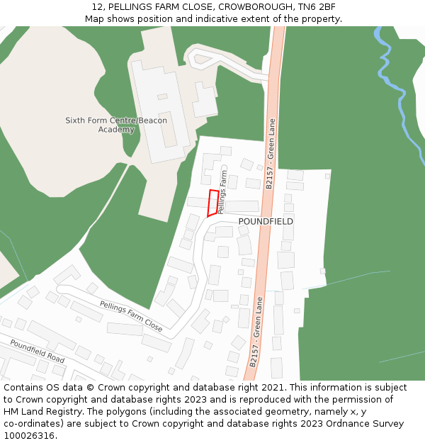 12, PELLINGS FARM CLOSE, CROWBOROUGH, TN6 2BF: Location map and indicative extent of plot