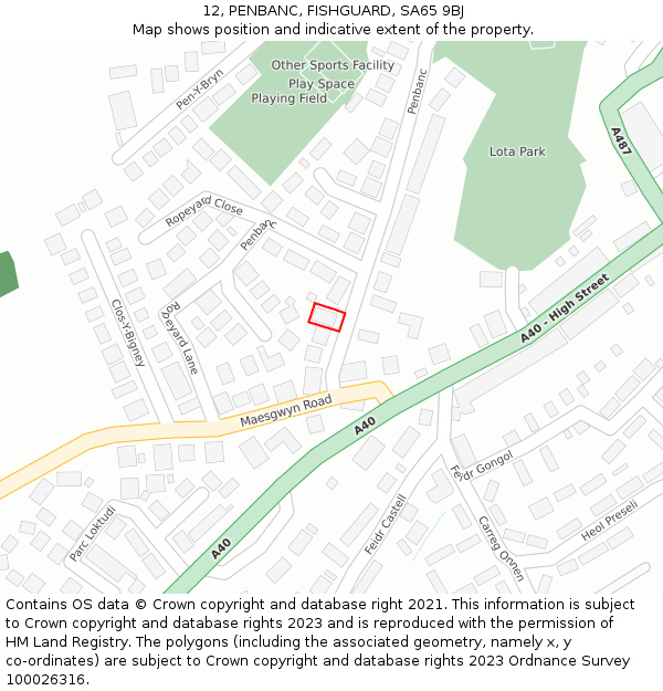 12, PENBANC, FISHGUARD, SA65 9BJ: Location map and indicative extent of plot