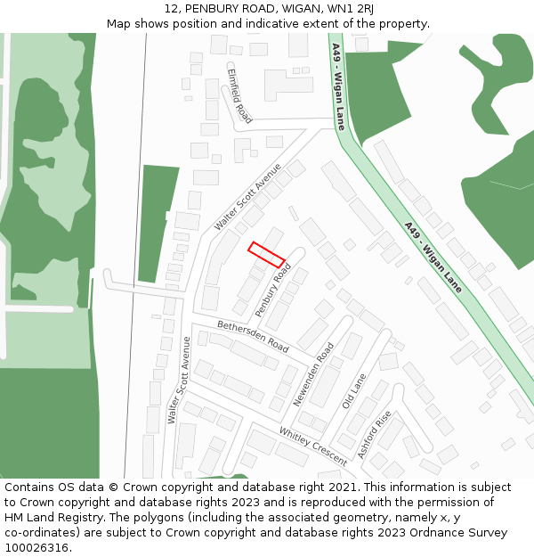 12, PENBURY ROAD, WIGAN, WN1 2RJ: Location map and indicative extent of plot