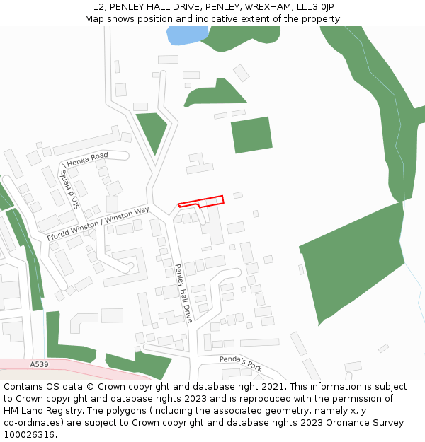 12, PENLEY HALL DRIVE, PENLEY, WREXHAM, LL13 0JP: Location map and indicative extent of plot