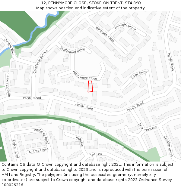 12, PENNYMORE CLOSE, STOKE-ON-TRENT, ST4 8YQ: Location map and indicative extent of plot