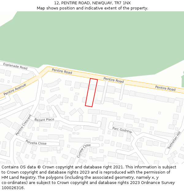 12, PENTIRE ROAD, NEWQUAY, TR7 1NX: Location map and indicative extent of plot