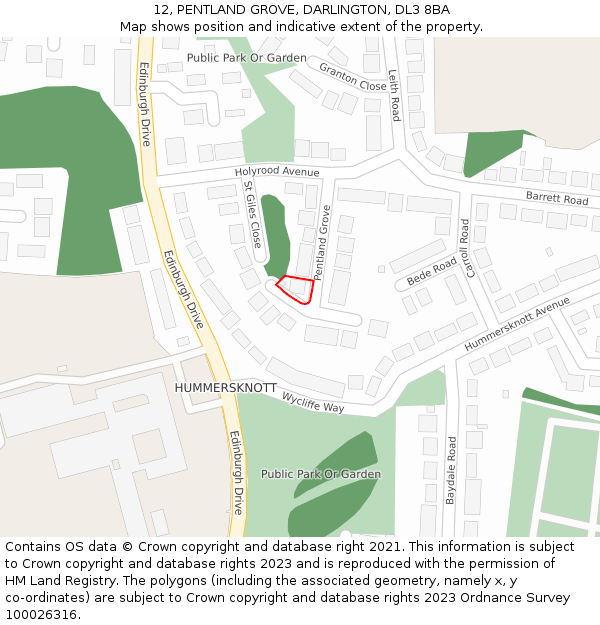 12, PENTLAND GROVE, DARLINGTON, DL3 8BA: Location map and indicative extent of plot